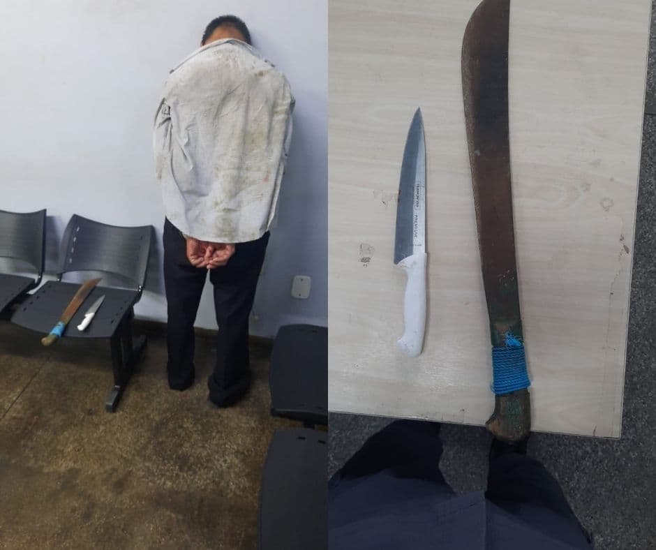 Vídeo: idoso surta com terçado na mão e ataca policial em Manaus