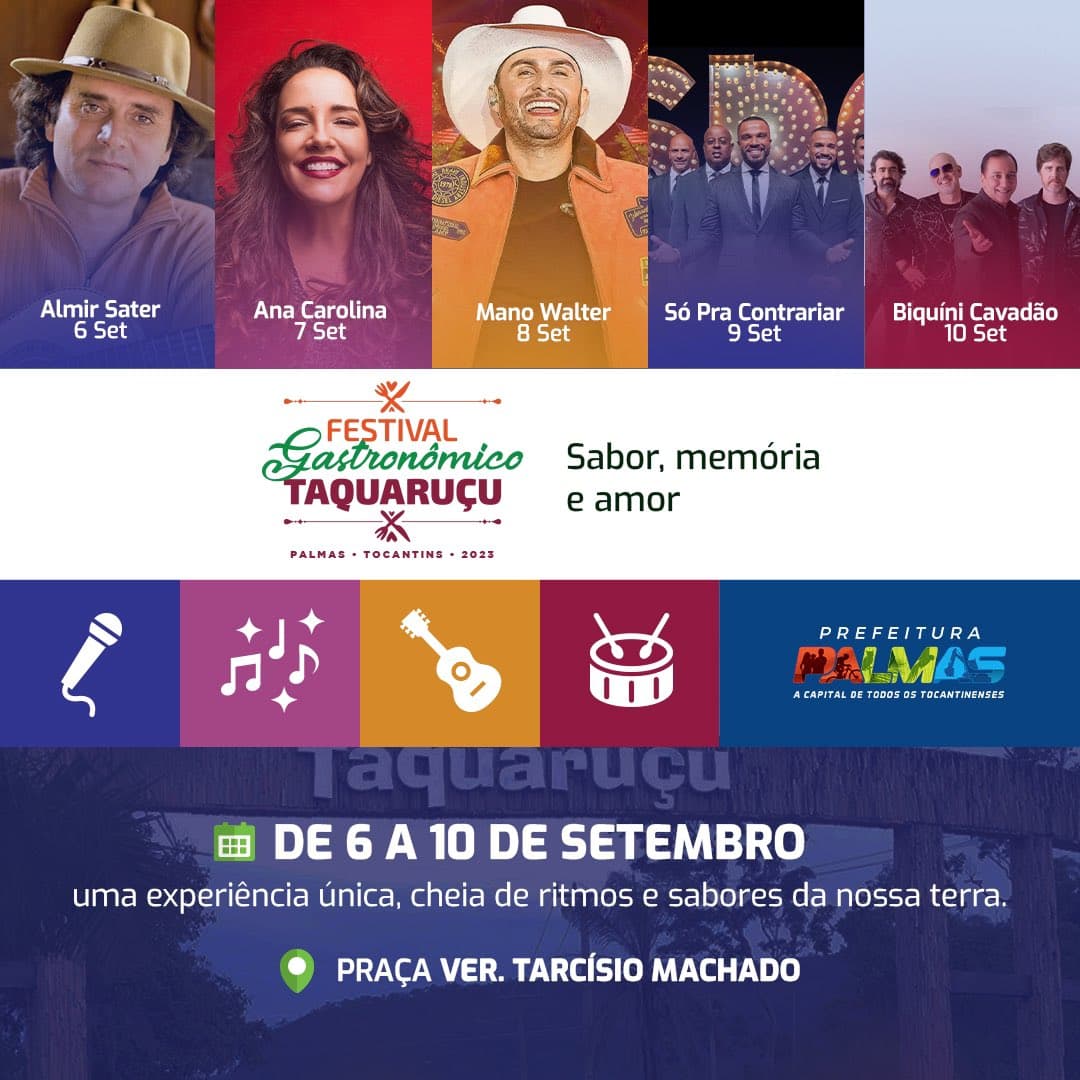 De Biquini Cavadão a Ana Carolina: atrações do Festival Gastronômico de Taquaruçu são anunciadas