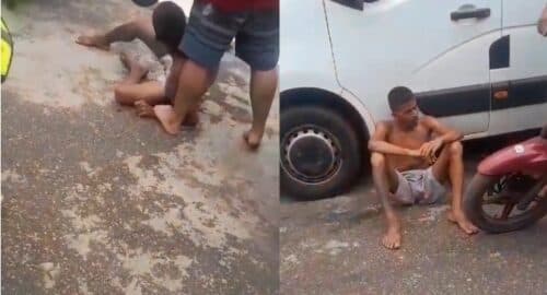 VÍDEOS: Suspeito de roubo é julgado por &#8216;tribunal do povo&#8217; e espancado no meio da rua, no AM