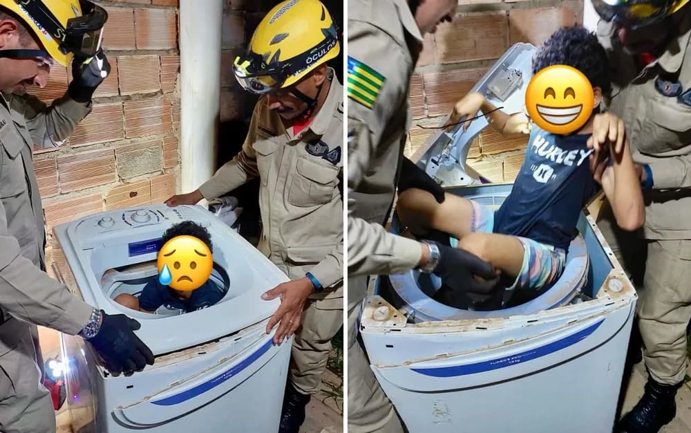 Durante brincadeira de &#8220;pique-esconde&#8221;, menino fica preso dentro de máquina de lavar em Goiás