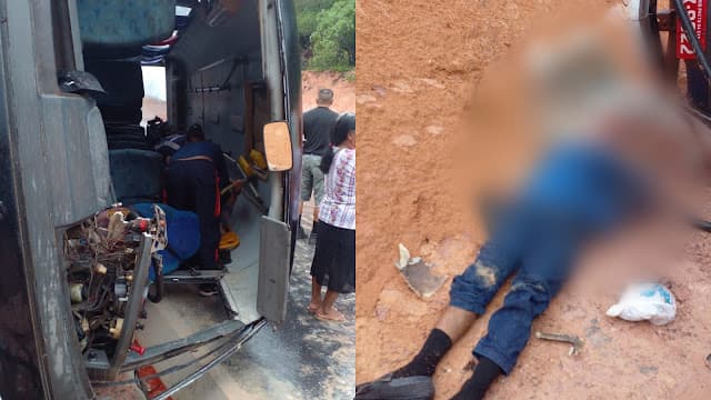 VÍDEOS: Condutor perde o controle e morre após &#8216;varar&#8217; para-brisa de micro-ônibus, no AM