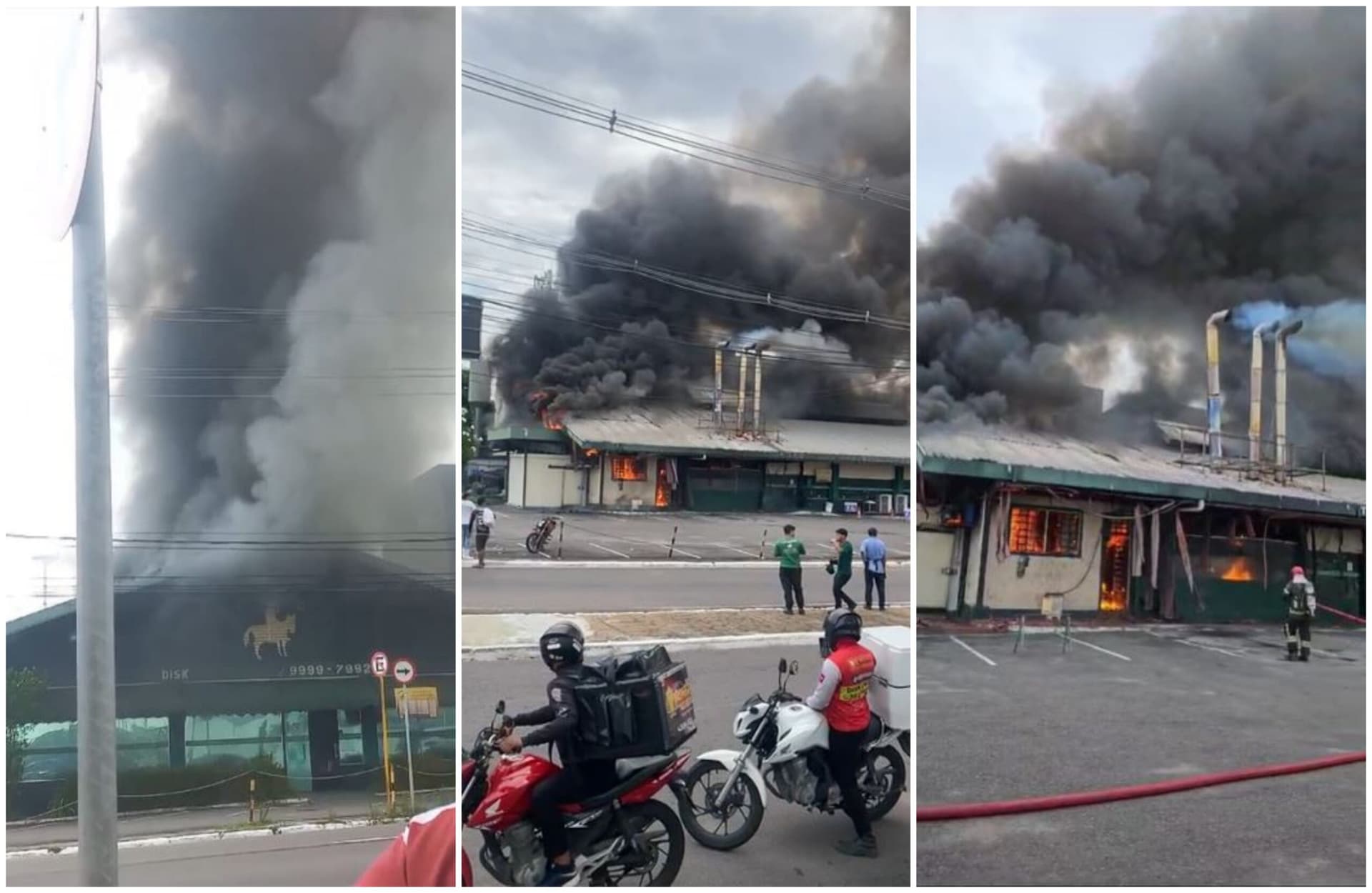 VÍDEOS: Incêndio de grandes proporções atinge restaurante com clientes dentro, em Manaus