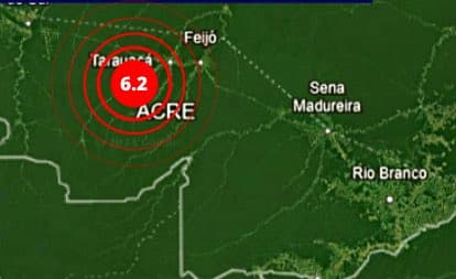Terremoto de 6,2 de magnitude atinge Tarauacá, no Acre