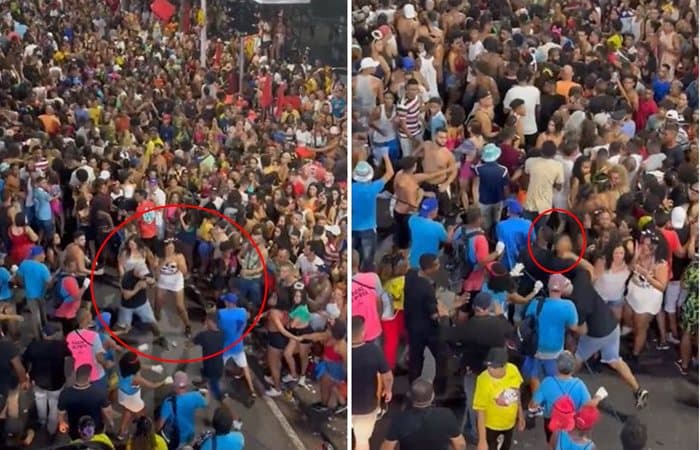 VEJA VÍDEO: Homem agride mulher no carnaval de Salvador e gera briga generalizada