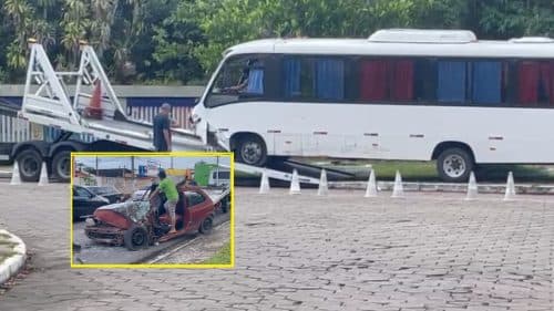 VÍDEOS: Carro colide com micro-ônibus de rota do Distrito e deixa seis pessoas feridas, em Manaus