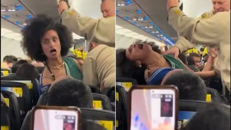 VÍDEO: Mulher viraliza ao se contorcer e é retirada pela polícia de avião: &#8220;Possuída&#8221;