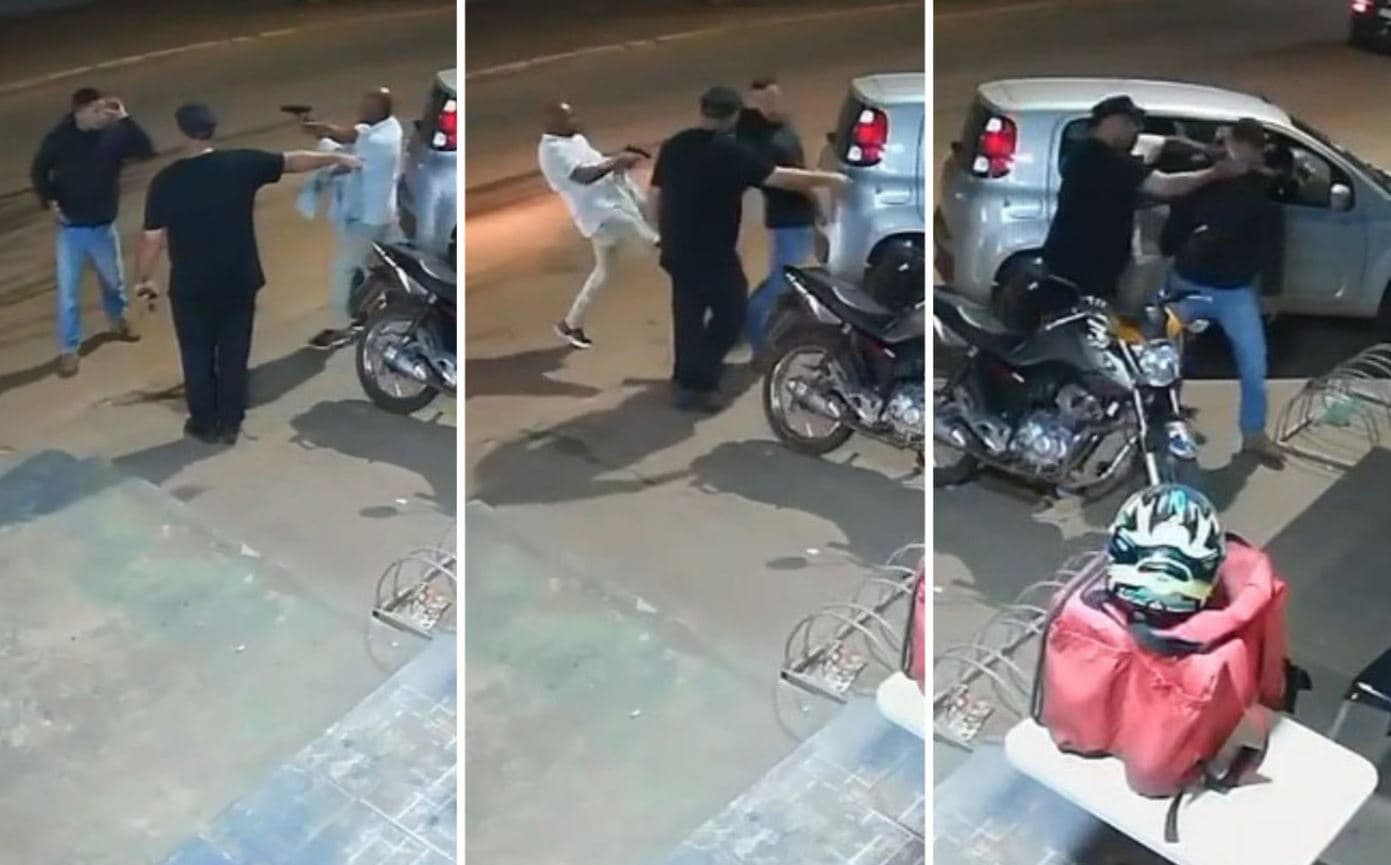 VÍDEO: Policial de folga é flagrado dando chute em entregador, em Goiânia