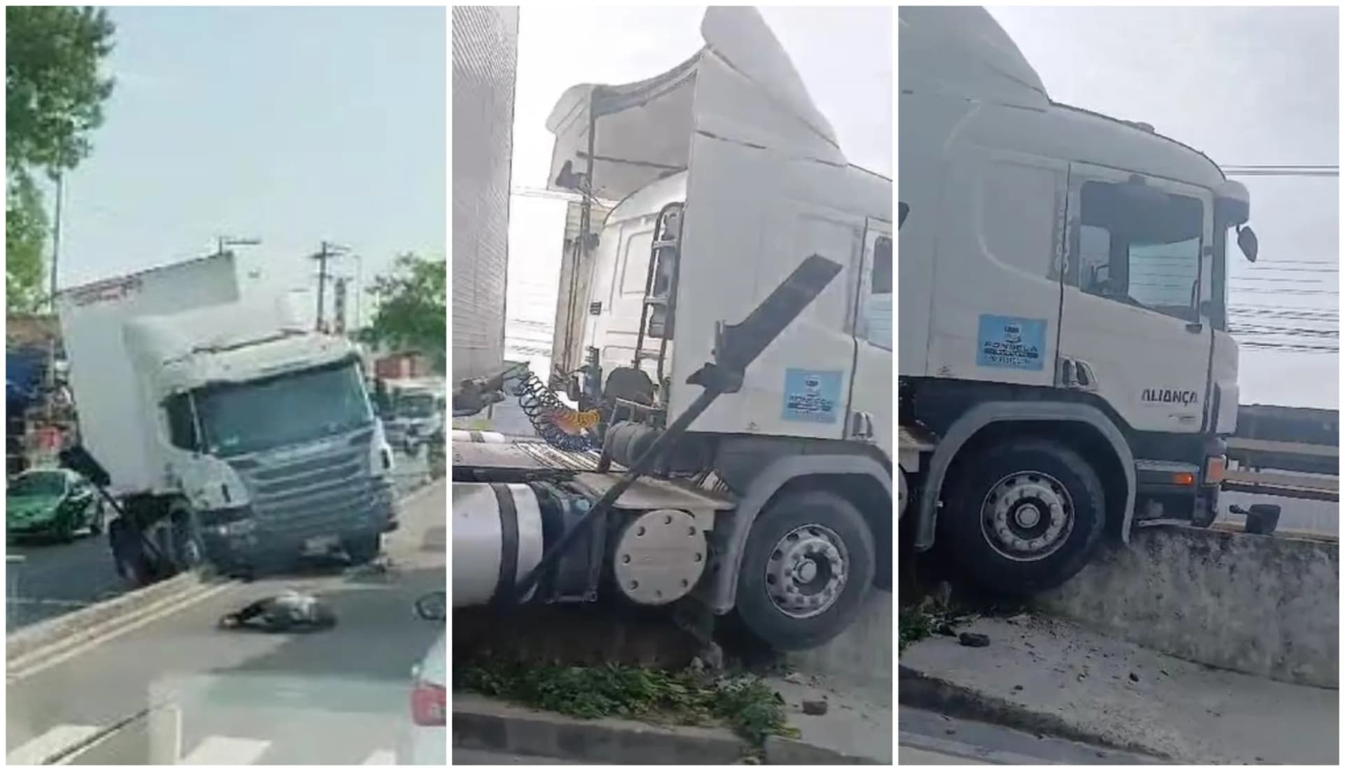 VÍDEOS: Motorista perde o controle e caminhão fica atravessado em via, no Distrito Industrial de Manaus