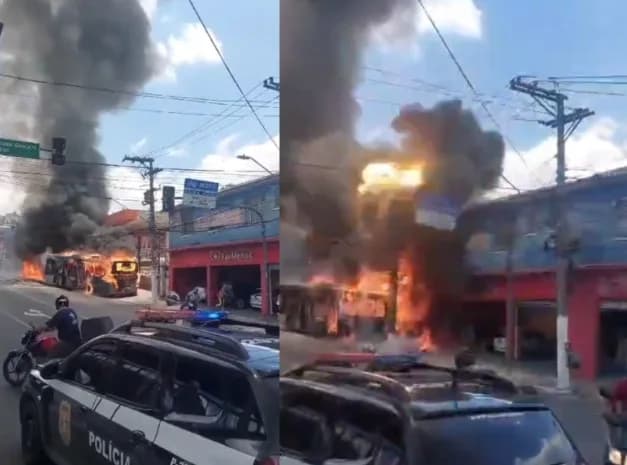 VÍDEO: Após falha mecânica, ônibus pega fogo e atinge poste em SP