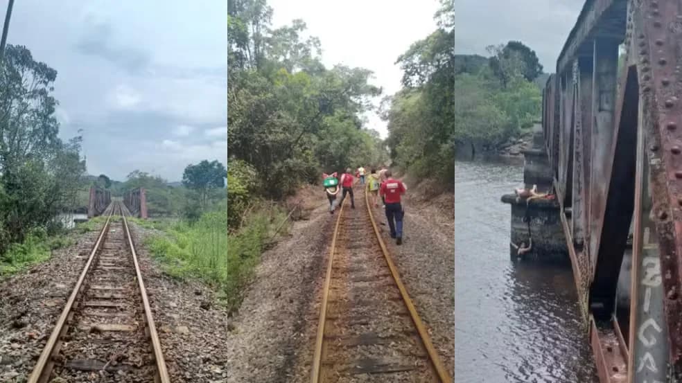 Em SC, mulher cai de ponte ao tentar tirar foto e se segura por cadarço