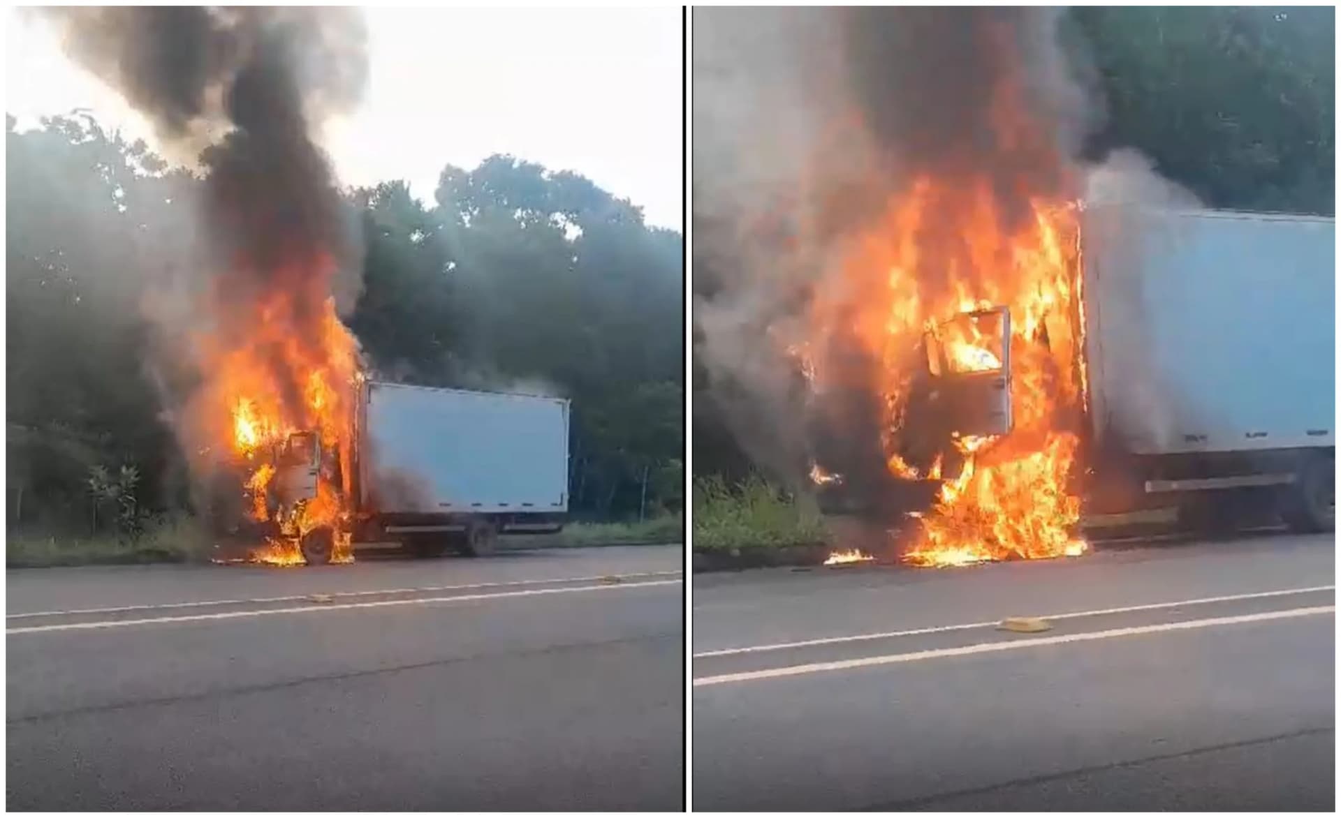 VÍDEO: Caminhão com ovo pega fogo na rodovia AM-070