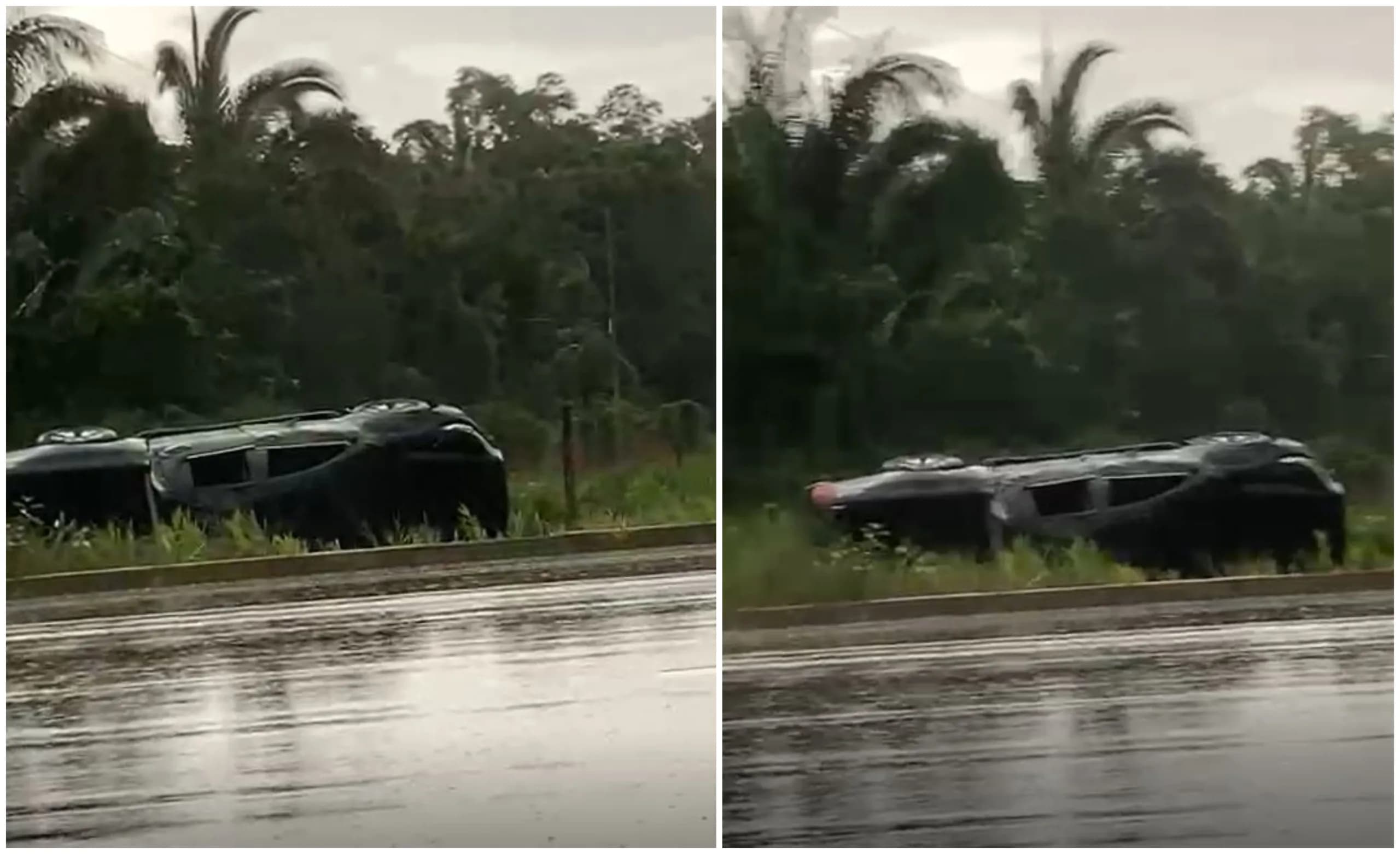 VÍDEO: Picape capota na AM-070 após forte chuva