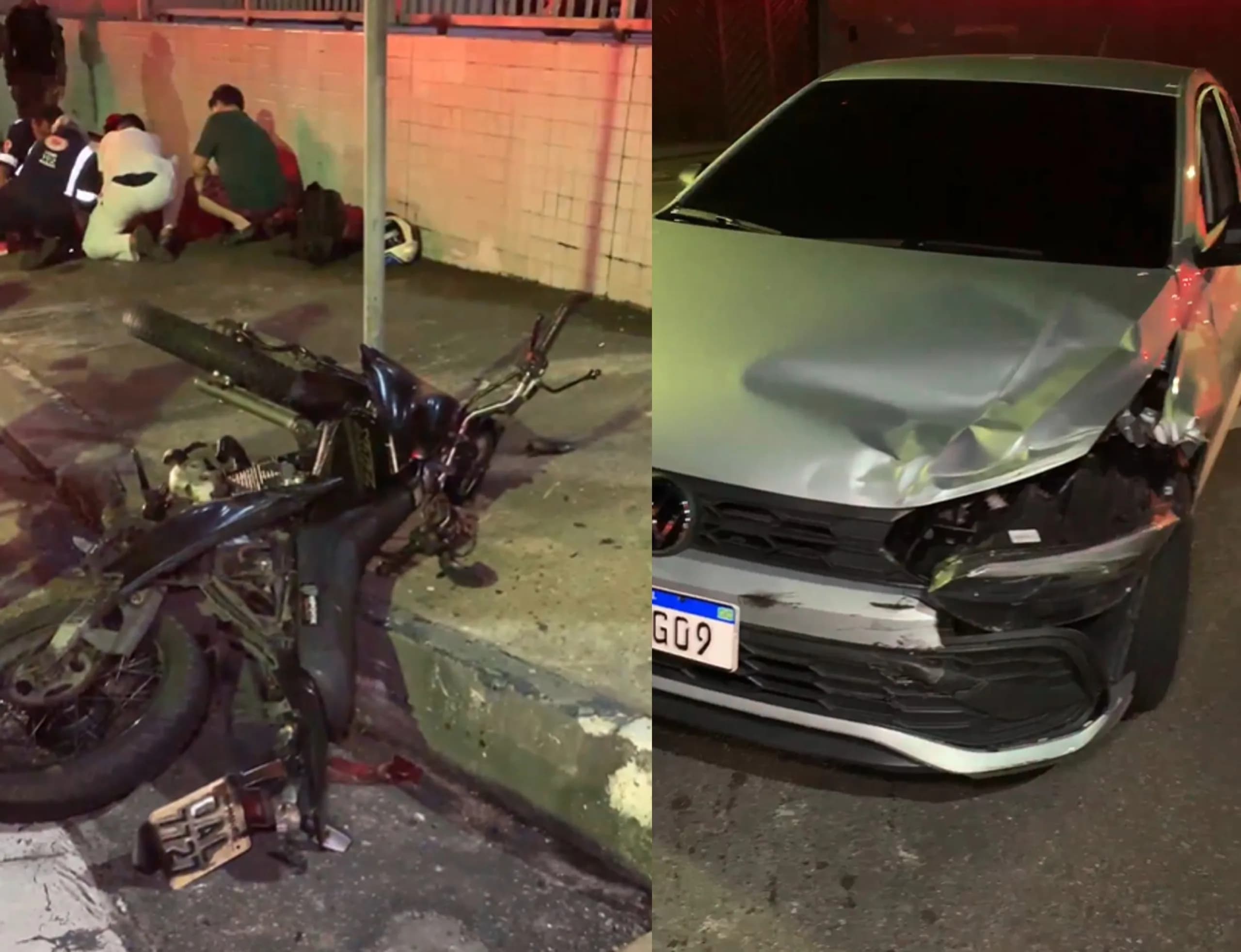 Entregador fica ferido após batida entre moto e carro na Avenida Umberto Calderaro