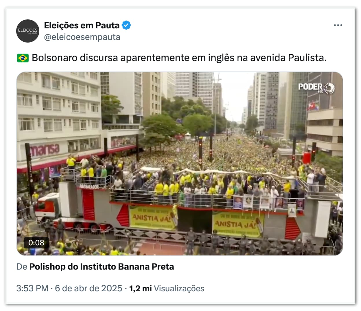 Bolsonaro vira meme após discursar em inglês na Paulista