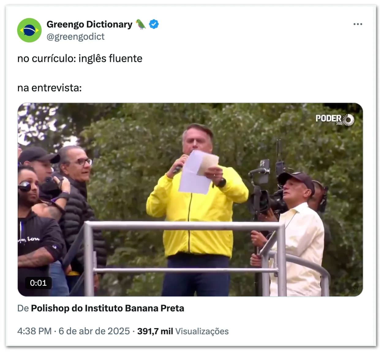 Bolsonaro vira meme após discursar em inglês na Paulista