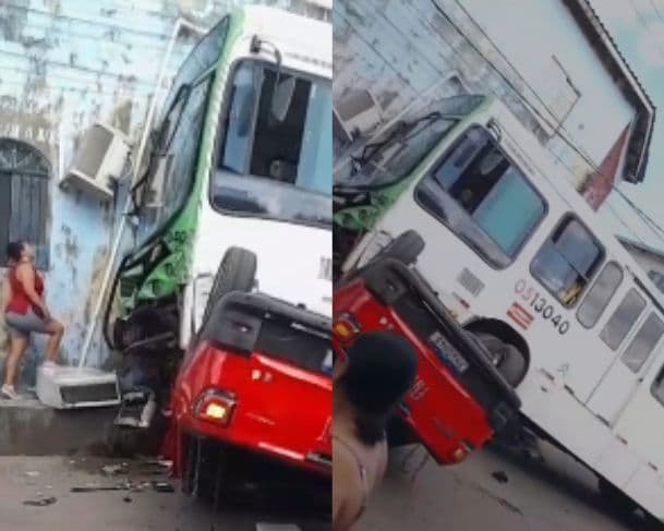 Ônibus destrói carro em grave acidente no Lírio do Vale