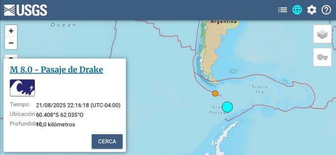 Terremoto de magnitude 7,1 atinge extremo sul da América do Sul e Antártida