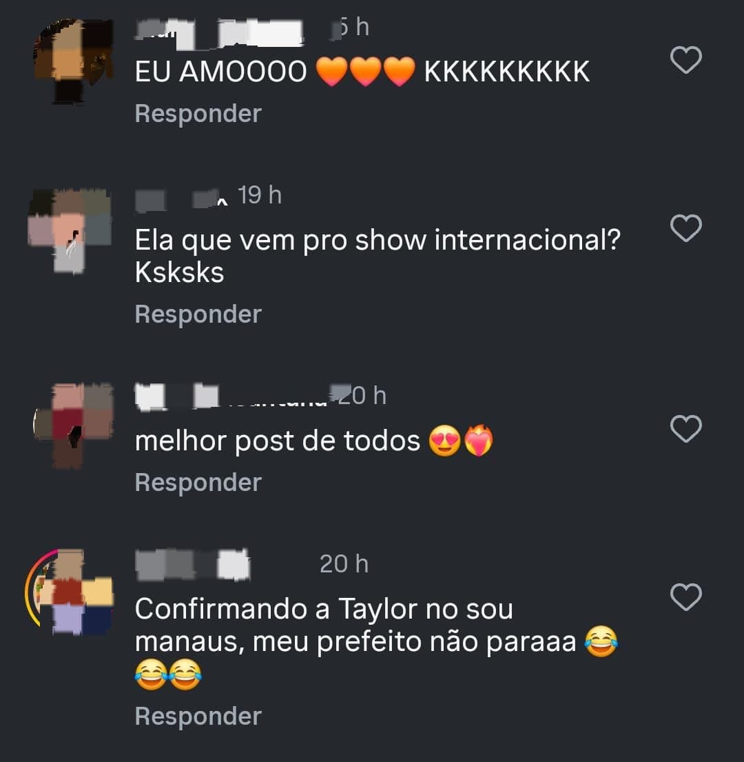 Taylor Swift no Sou Manaus? Prefeitura brinca e fãs pedem cantora no festival