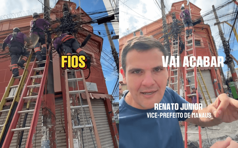 “Vai acabar”: Renato Jr garante retirada de fiação em excesso que poluem visual do Centro de Manaus