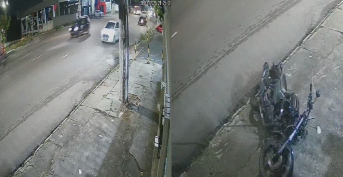 Veja momento que motociclista é arremessado contra poste em Manaus