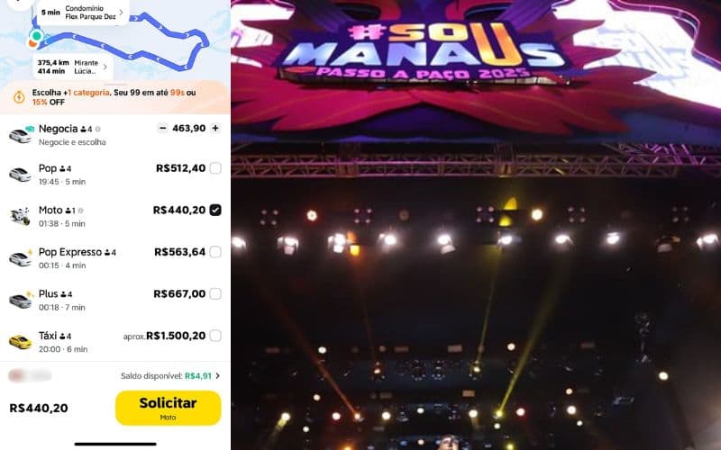 Corridas por app durante Sou Manaus 2025 chegam a R$ 1,5 mil