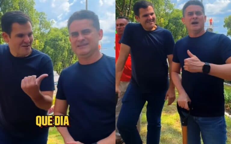 David Almeida e Renato Júnior plantam oliveiras na Praça dos Remédios em preparação para o aniversário de Manaus