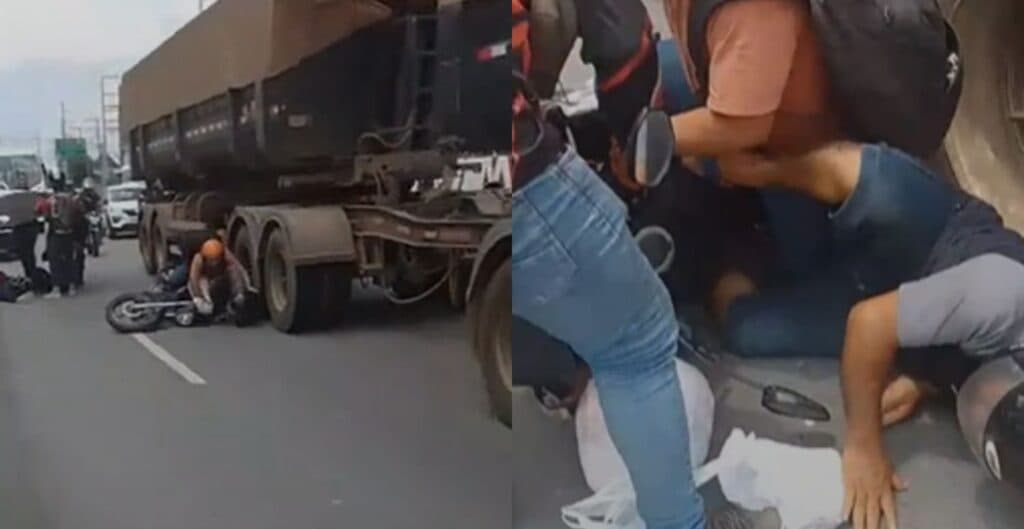 VÍDEO: Duas pessoas ficam embaixo de carreta após “olhar” outro acidente em Manaus