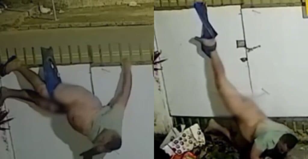 VÍDEO: Homem invade casa, fica preso em portão e fica “peladão” durante furto