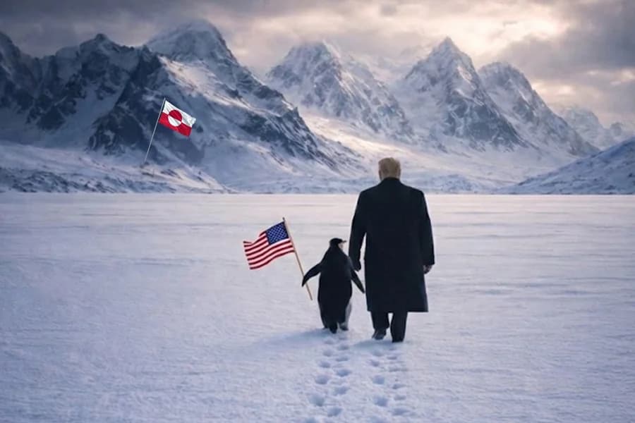 Casa Branca vira alvo de chacota na internet ao postar imagem de Trump com pinguim na Groenlândia