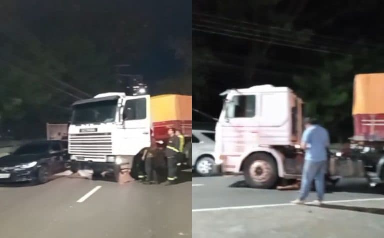 Caminhão desgovernado atinge carros e motocicletas e trava trânsito na avenida Efigênio Salles