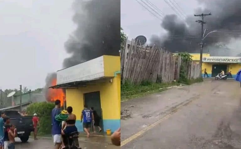 Incêndio destrói casa de madeira e idosa é resgatada pelos bombeiros em Maués