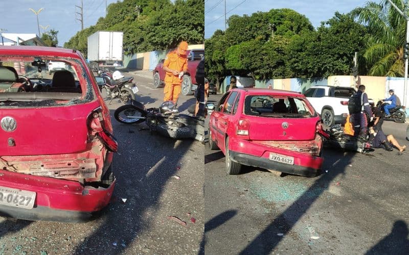 VÍDEO: Motociclista fica gravemente ferido em acidente com três veículos em Manaus
