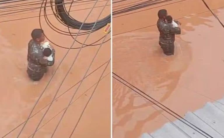 Vídeo mostra resgate emocionante de bebê durante enchente em Minas Gerais