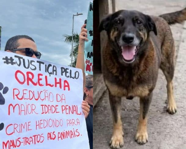 Manifestantes se reunem na Ponta Negra para pedir justiça pelo cão Orelha em Manaus