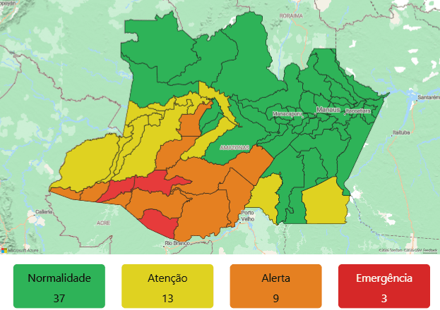 Três municípios do Amazonas entraram em Estado de Emergência por conta da cheia