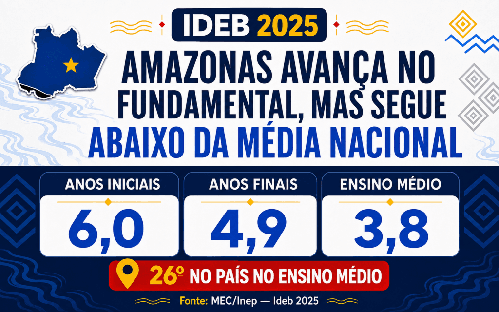 Amazonas avança no ensino fundamental, mas mantém um dos piores resultados do país no ensino médio