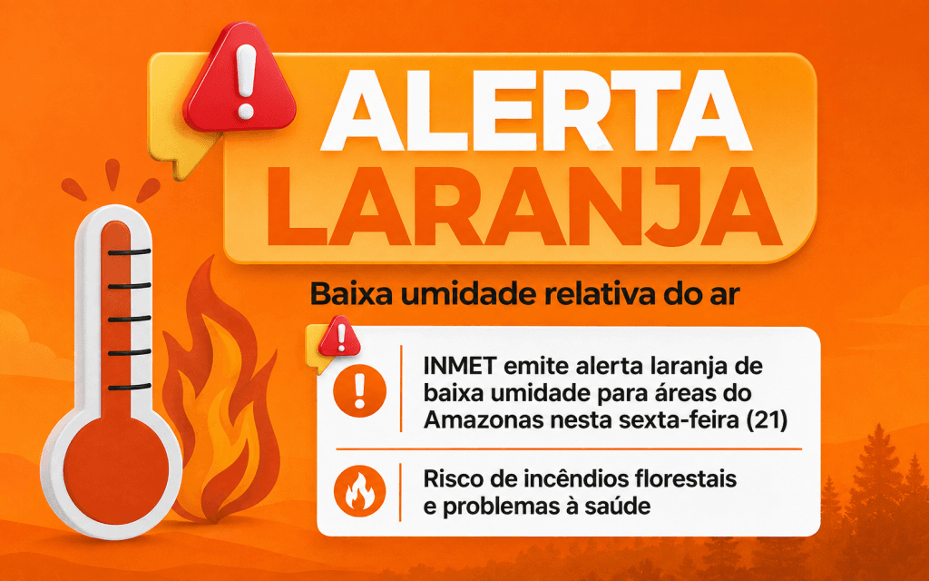 Inmet emite alertas de baixa umidade para áreas do Amazonas nesta sexta-feira (21)