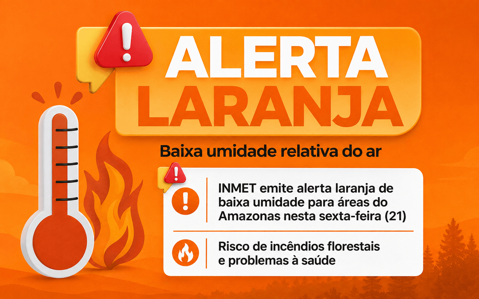 Inmet emite alertas de baixa umidade para áreas do Amazonas nesta sexta-feira (21)