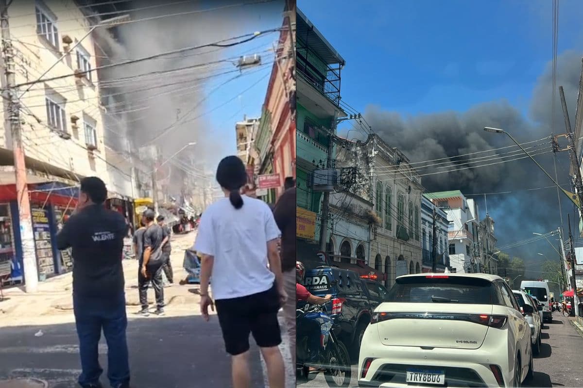 Incêndio de grandes proporções atinge prédio no Centro de Manaus