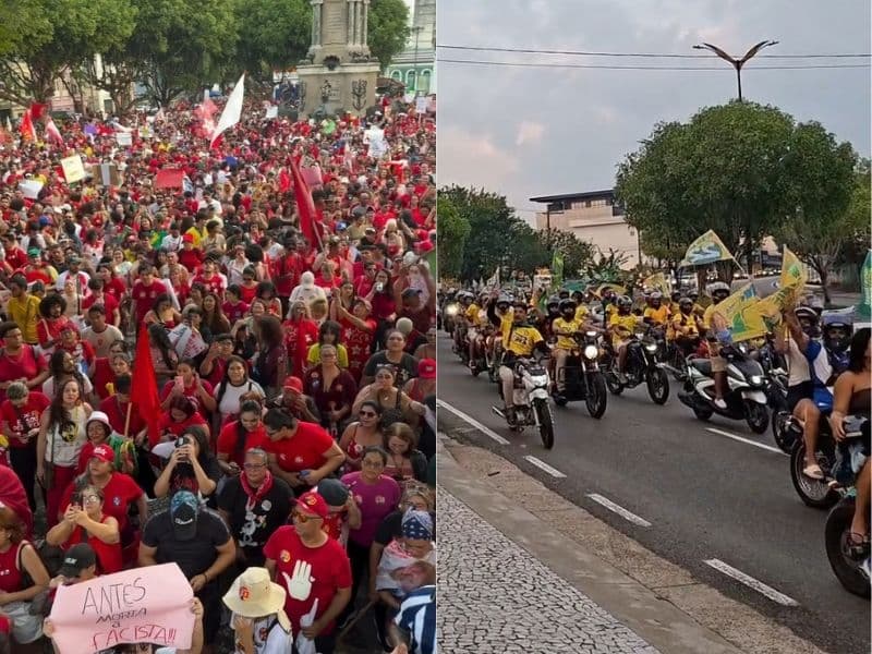 Bandeiras, discursos e buzinaço: Manaus tem atos de apoio a Lula e Flávio Bolsonaro