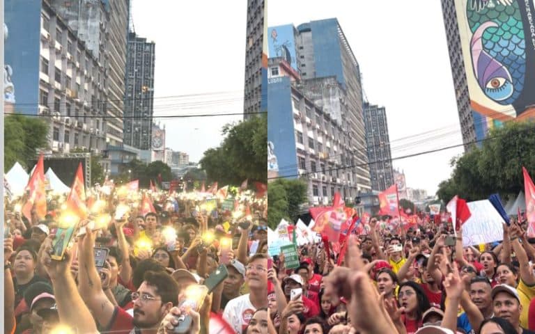 Ato pró-Lula reúne apoiadores no Centro de Manaus no aniversário da cidade