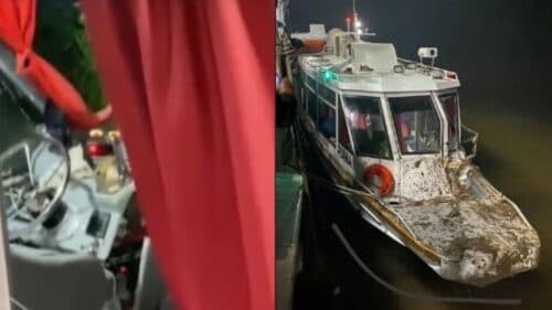 VÍDEO: Fumaça impede visualização e lancha colide em barranco, no AM