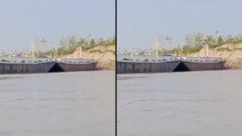 VÍDEO: Rebocador de balsa naufraga e é socorrido por lancha, no AM