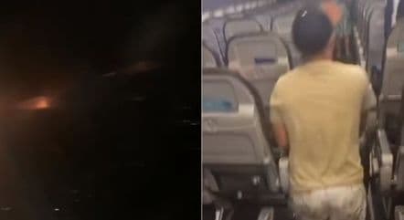 Vídeo: Na BA, turbina de avião pega fogo e passageiros entram em pânico