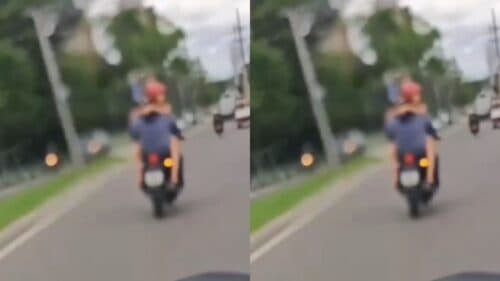 VÍDEO: Mulher é flagrada sendo levada no ‘colinho’ de motociclista em via de Manaus