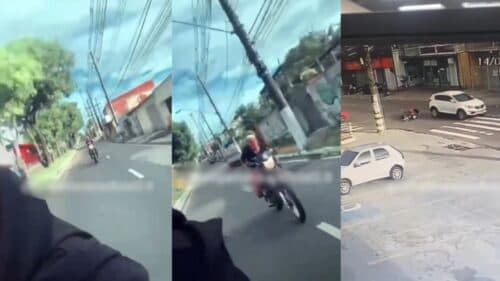 VÍDEO: ‘blindados’ fazem racha e um deles ‘se dá mal’ e bate na lateral de carro em Manaus