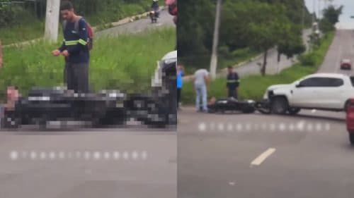 VÍDEO: Picape colide com moto após tentar realizar retorno, em Manaus