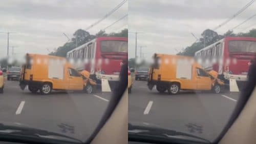 VÍDEO: Furgão se envolve em acidente com ônibus do trasporte público, em Manaus