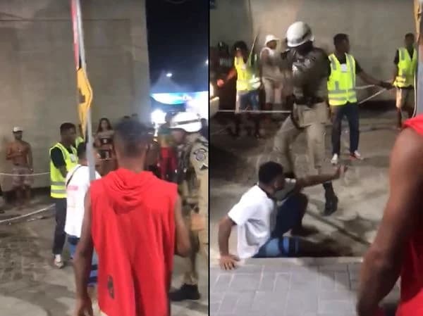 VÍDEO: Em carnaval na BA, policial militar dá ‘voadora’ e agride folião