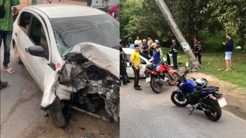 Motorista perde controle do carro e bate em poste de energia em Manaus